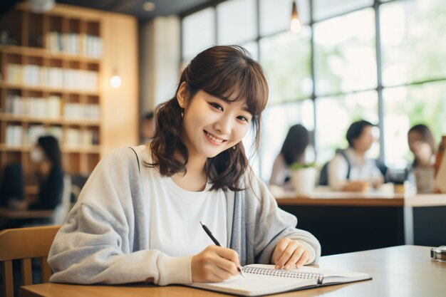 A beautiful girl who is a college student studying handwriting