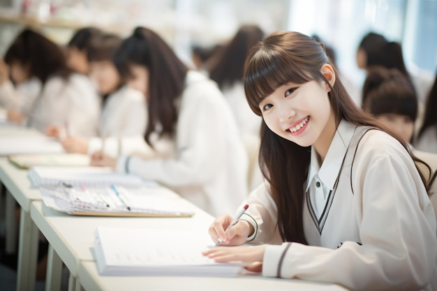 A beautiful girl who is a college student studying handwriting