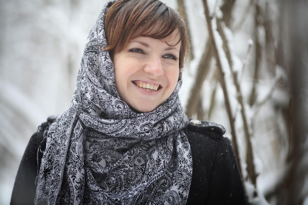 beautiful girl in winter forest, frost, freshness, christmas