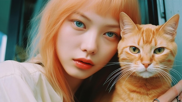 A beautiful girl with a cat