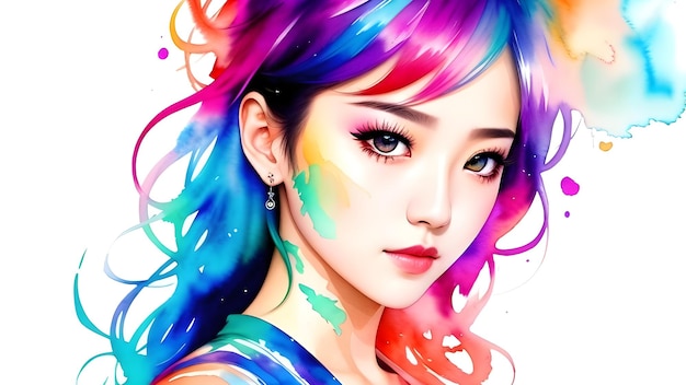 a beautiful girl with colorful hair and colorful makeup