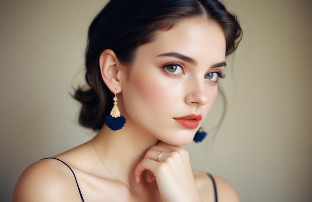 Beautiful girl with earrings and perfect makeup 129