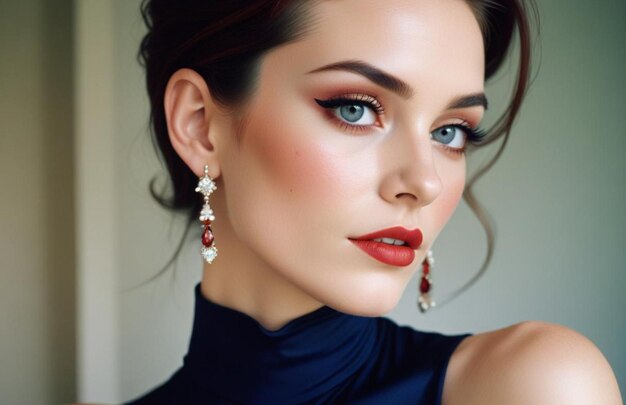 Beautiful girl with earrings and perfect makeup 132