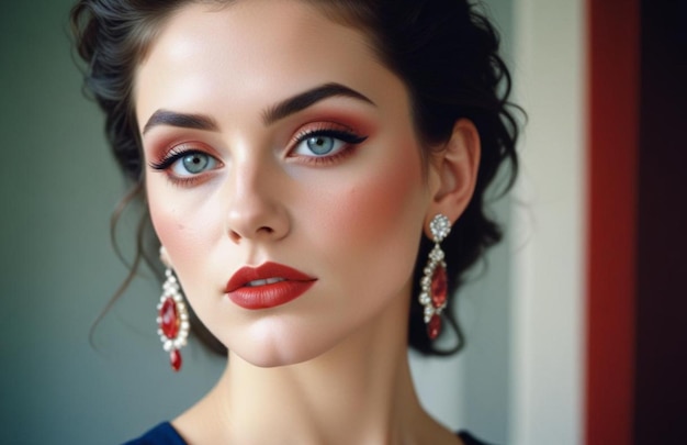 Beautiful girl with earrings and perfect makeup 218