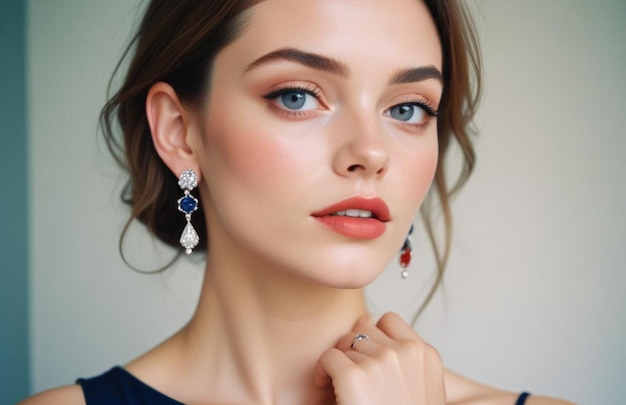 Beautiful girl with earrings and perfect makeup 36