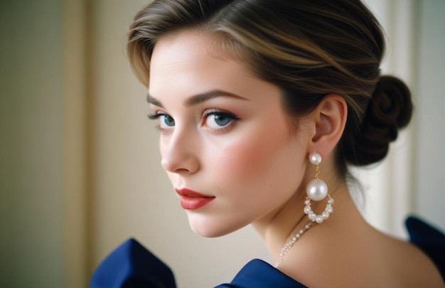 Beautiful girl with earrings and perfect makeup 71