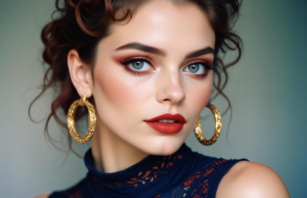 Beautiful girl with earrings and perfect makeup