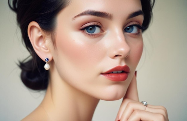 Beautiful girl with earrings and perfect makeup