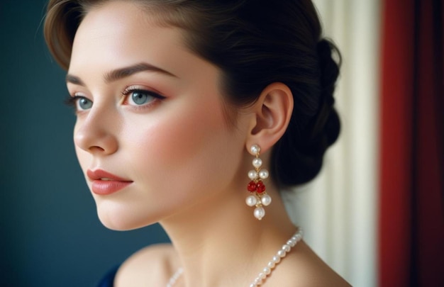 Beautiful girl with earrings and perfect makeup