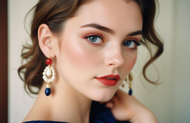 Beautiful girl with earrings and perfect makeup