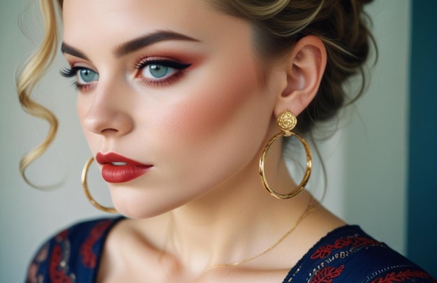 Beautiful girl with earrings and perfect makeup