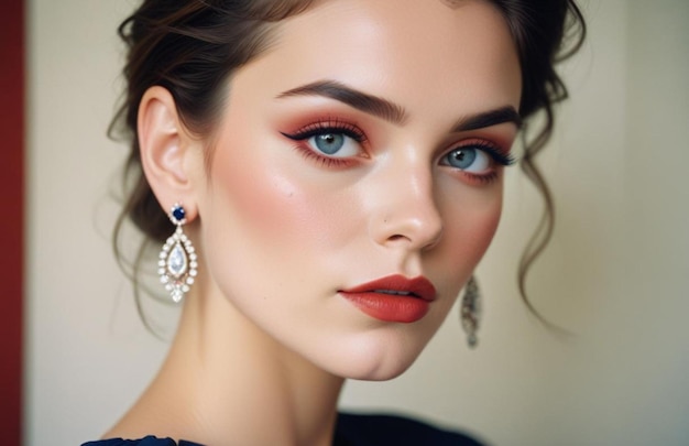 Beautiful girl with earrings and perfect makeup