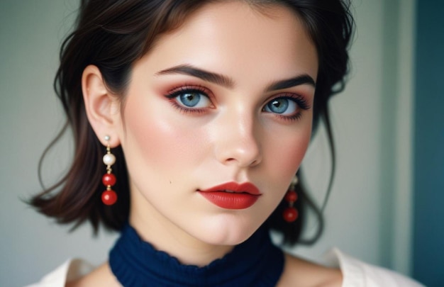 Beautiful girl with earrings and perfect makeup