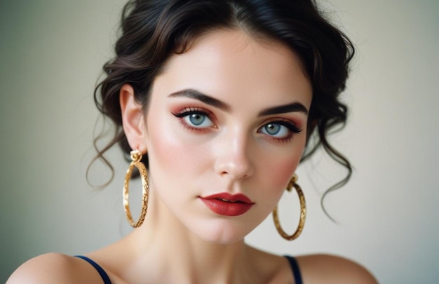 Beautiful girl with earrings and perfect makeup