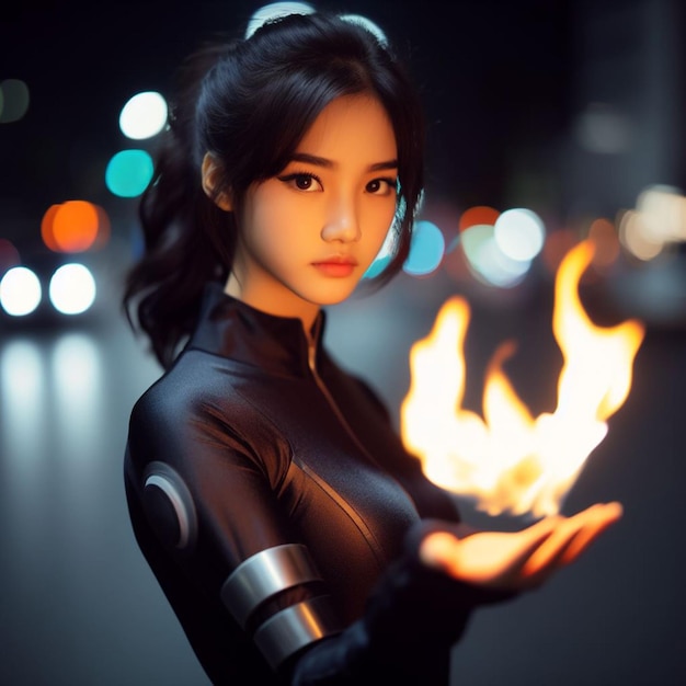 Beautiful girl with fire in hand