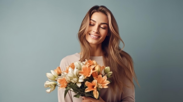 Beautiful girl with flowers Illustration AI GenerativexA