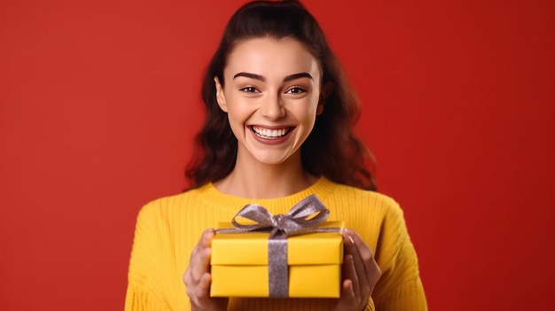 Beautiful girl with gift box Illustration AI GenerativexA