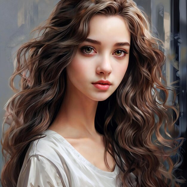 Beautiful girl with long hair Beautiful look of a cute girl