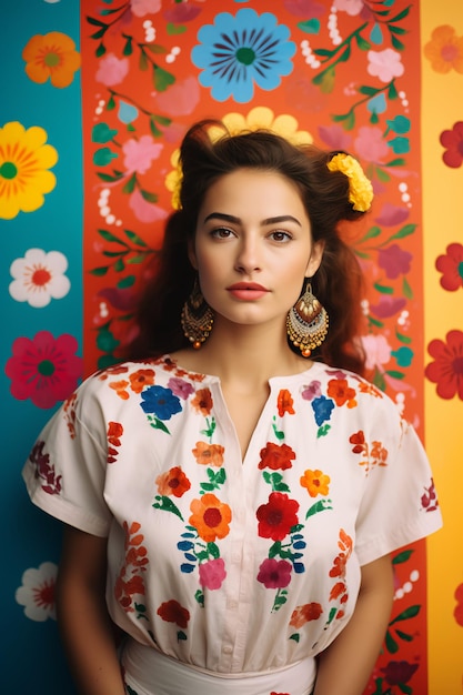 Beautiful Girl with a Mexican Embroidery Motif