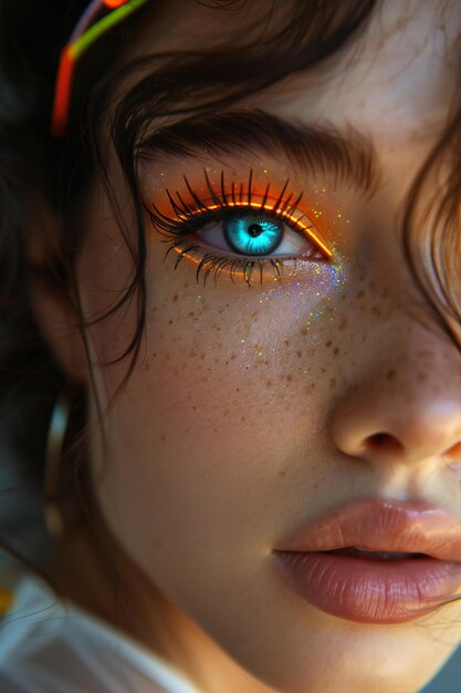 Beautiful girl with neon eyes and lashes high quality and resolution