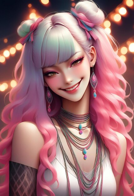 Beautiful girl with pink hair and jewelry