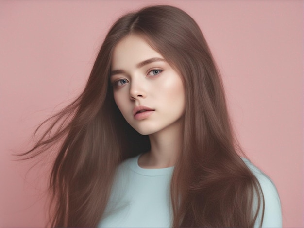 A beautiful girl with stylish pose pastel color background