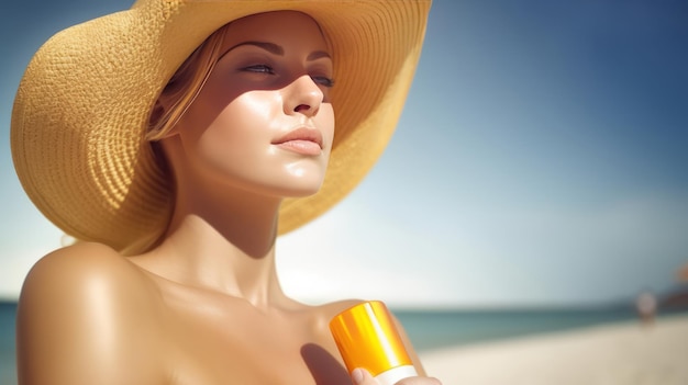 Beautiful girl with sunscreen Illustration AI GenerativexA