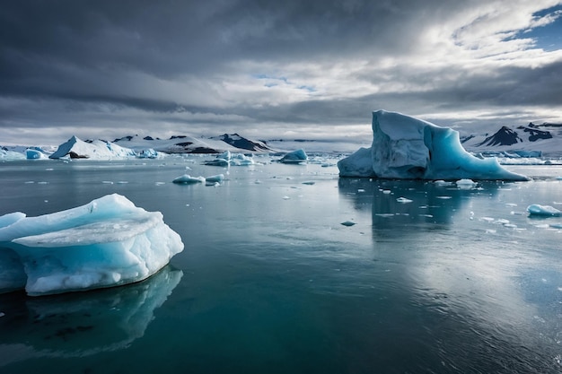 Beautiful glacier lagoon in Iceland with a cloudy sky