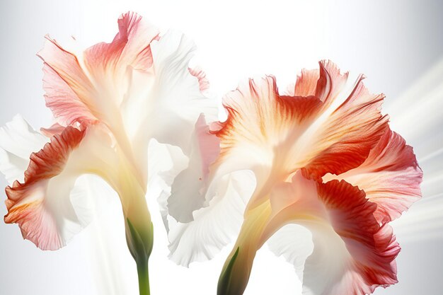 Beautiful gladiolus flowers isolated on white background close up