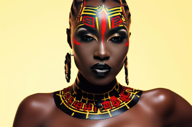 Beautiful glamour African woman with black skin body art