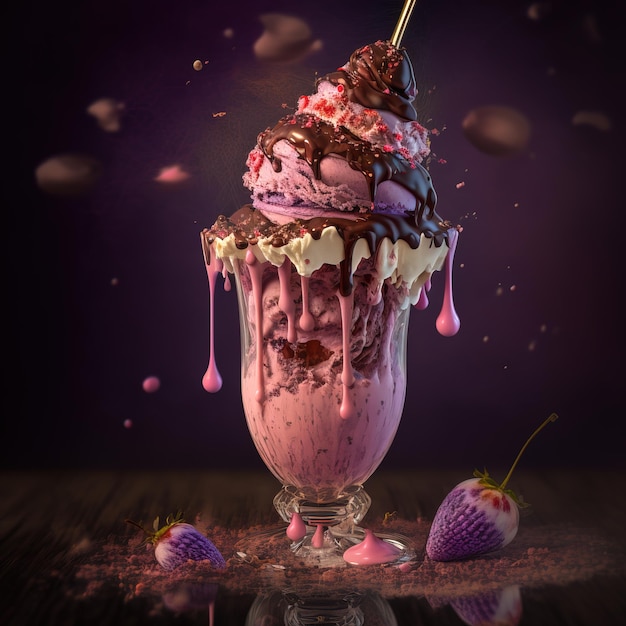 beautiful glass of aesthetic milkshake cocktail with a explosion of cream Generative AI