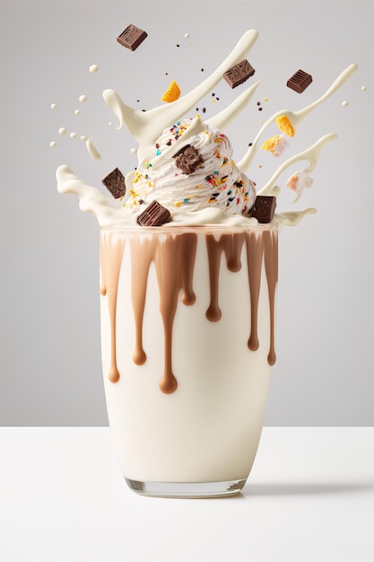 beautiful glass of aesthetic milkshake cocktail with a explosion of cream Generative AI