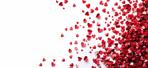 Beautiful glitter red hearts over white background Romantic decoration for print header website