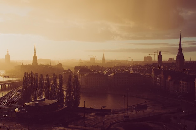 Beautiful golden sunset after rain over the Stockholm the capital of Sweden