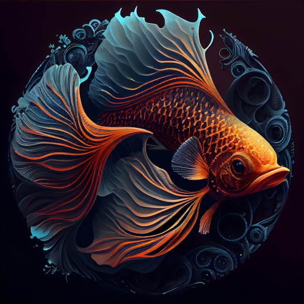 Beautiful goldfish on a black background Illustration