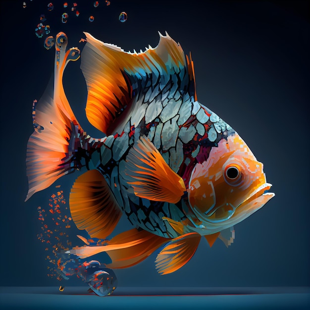 Beautiful goldfish on a dark blue background illustration