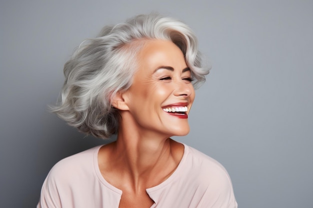 Beautiful gorgeous 50s midage beautiful elderly smiling happily Generative Ai