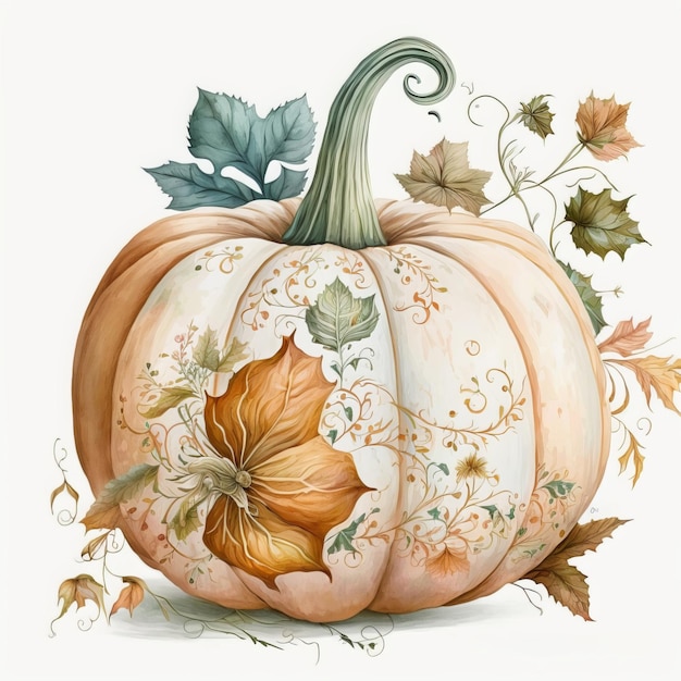 beautiful gorgeous pumpkin clipart on white background, watercolor illustration