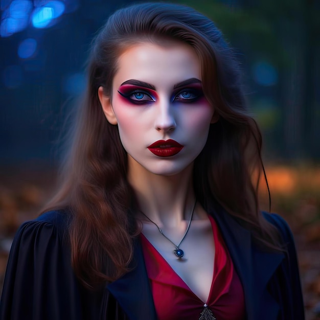 Beautiful gothic girl in halloween vampire costume