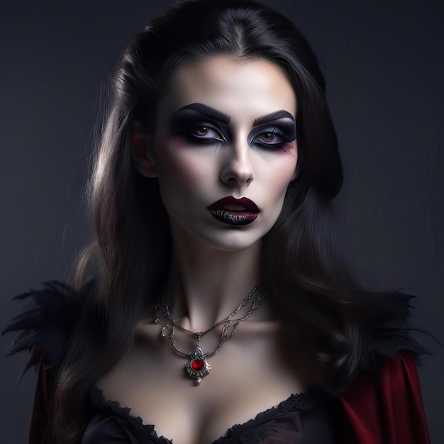 Beautiful gothic girl in halloween vampire costume