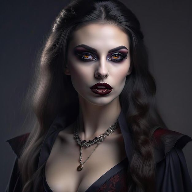 Beautiful gothic girl in halloween vampire costume