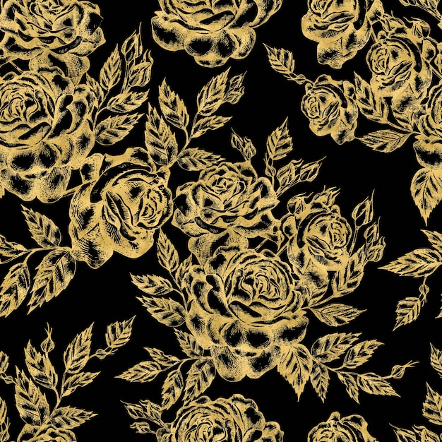 Beautiful graphic pattern with roses flowers and leaves.  Illustration