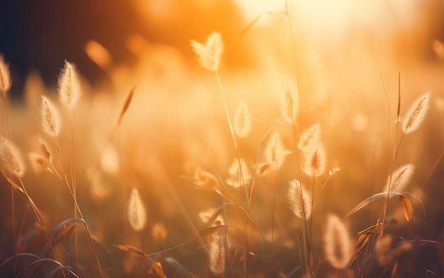 Beautiful grass flower in the field at sunset Nature background