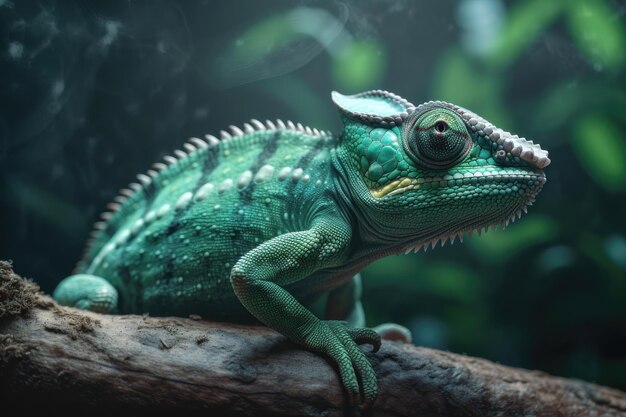 Beautiful green chameleon AI generated