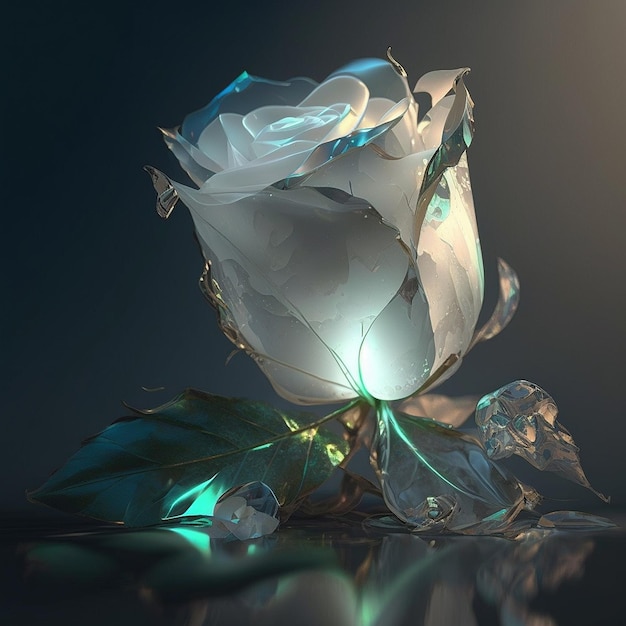 Beautiful green crystal rose flowers glowing pictures AI Generated Art