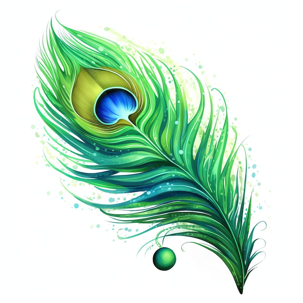 beautiful green feather of a peacock clipart illustration