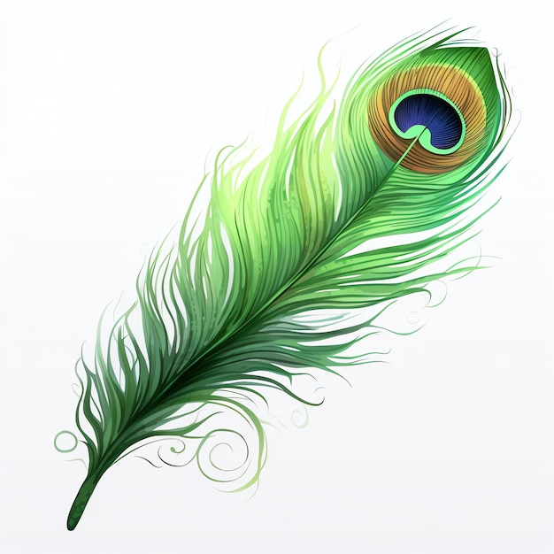 beautiful green feather of a peacock clipart illustration