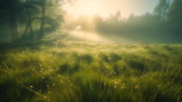 Beautiful green grass with sunlight