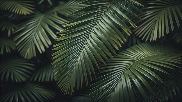 Beautiful green palm leaves on a dark background Ai generative