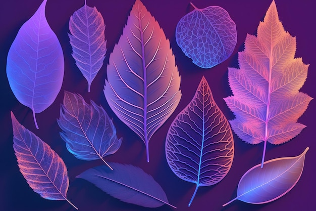 Beautiful green and purple leaves illustrations Generative ai